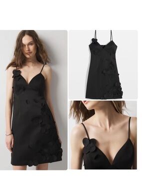 WHBM BLACK FLORAL APPLIQUÉ DRESS